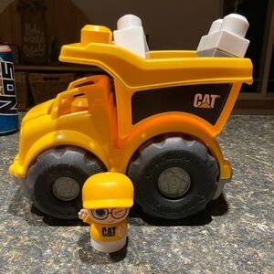 Yellow CAT mega bloks Dump Truck Toy with Figure and extra blocks